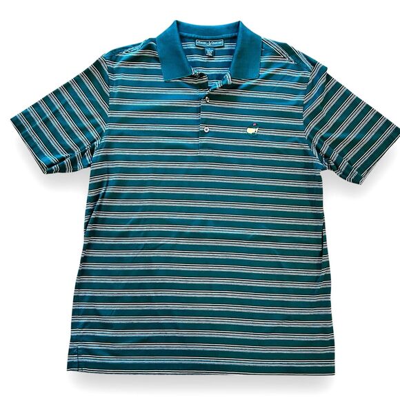 Masters Collection Men's Large Green Striped Augusta Logo Short Sleeve Polo Pima - Picture 1 of 10